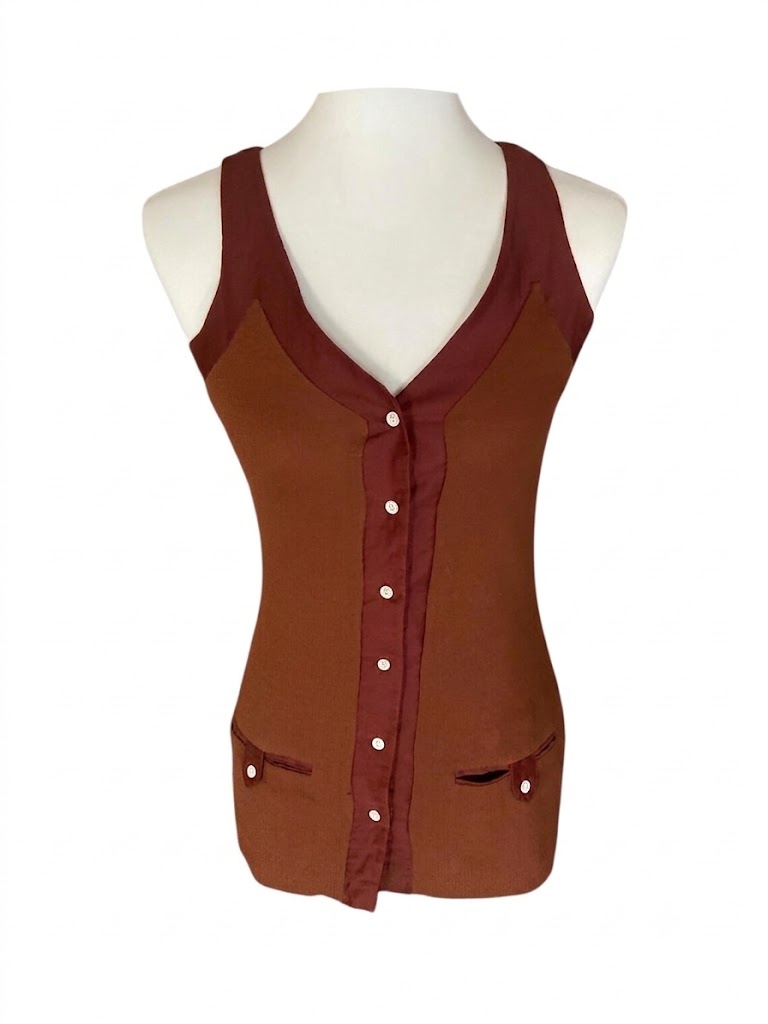 Cacharel Vintage Brown Tank Top Size S, Ribbed Sleeveless Shirt French Designer, 90s Y2K Aesthetic Fitted Top, Excellent Condition