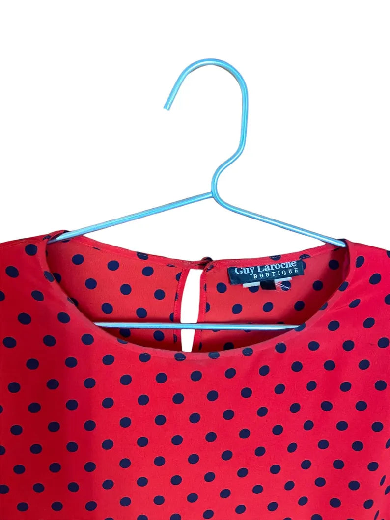 Vintage Polka Dot Blouse – Guy Laroche, Structured Shoulders, Straight Silhouette
