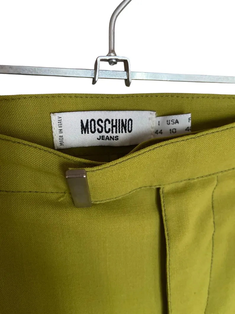Moschino straight leg pants lime green | Ankle length women’s trousers size M | Original Italian designer