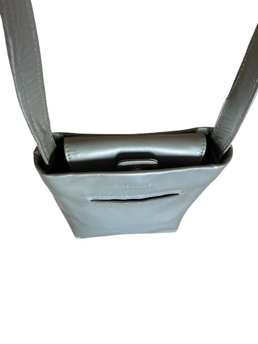 Jil Sander Grey Leather Crossbody Bag | Minimalist Designer Archive | Authentic Preloved Luxury Shoulder Bag | Small Leather Tech Bag