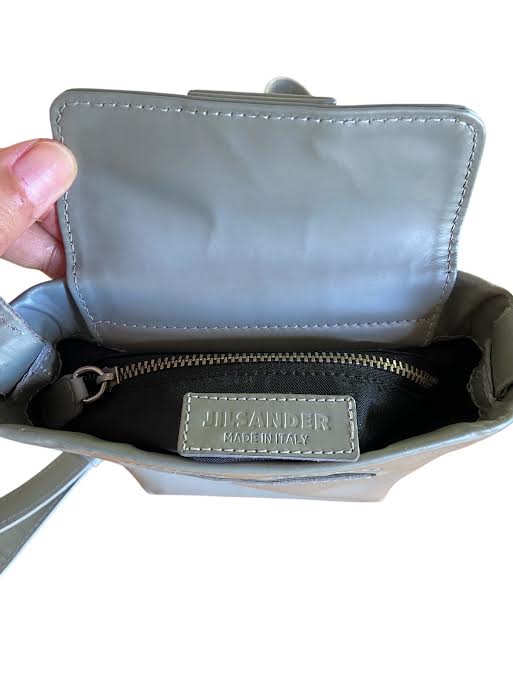 Jil Sander Grey Leather Crossbody Bag | Minimalist Designer Archive | Authentic Preloved Luxury Shoulder Bag | Small Leather Tech Bag