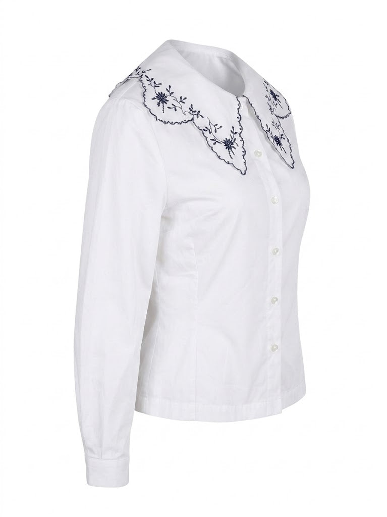 Max Mara Archive White Blouse, Vintage Italian Designer Shirt, Sheer Embroidered Collar Fitted Top, Rare Collectible Fashion Size S M
