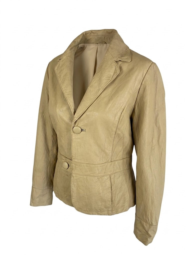 Vintage Balmain Leather Jacket M | Beige Cowhide Leather Blazer Women | Balmain Paris Vintage Jacket