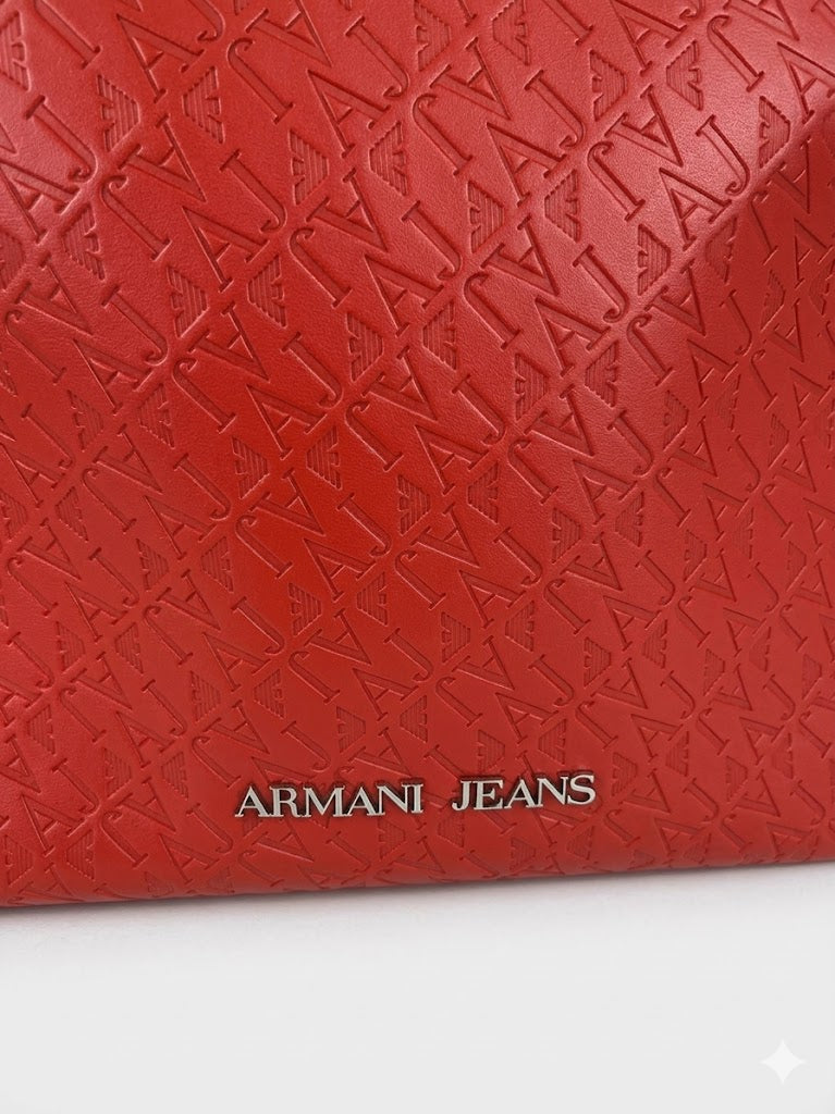 Armani Orange Shopper Bag - Italian Luxury Tote Bag - Large Designer Shoulder Bag - Iconic Logo Print Handbag - Excellent Condition