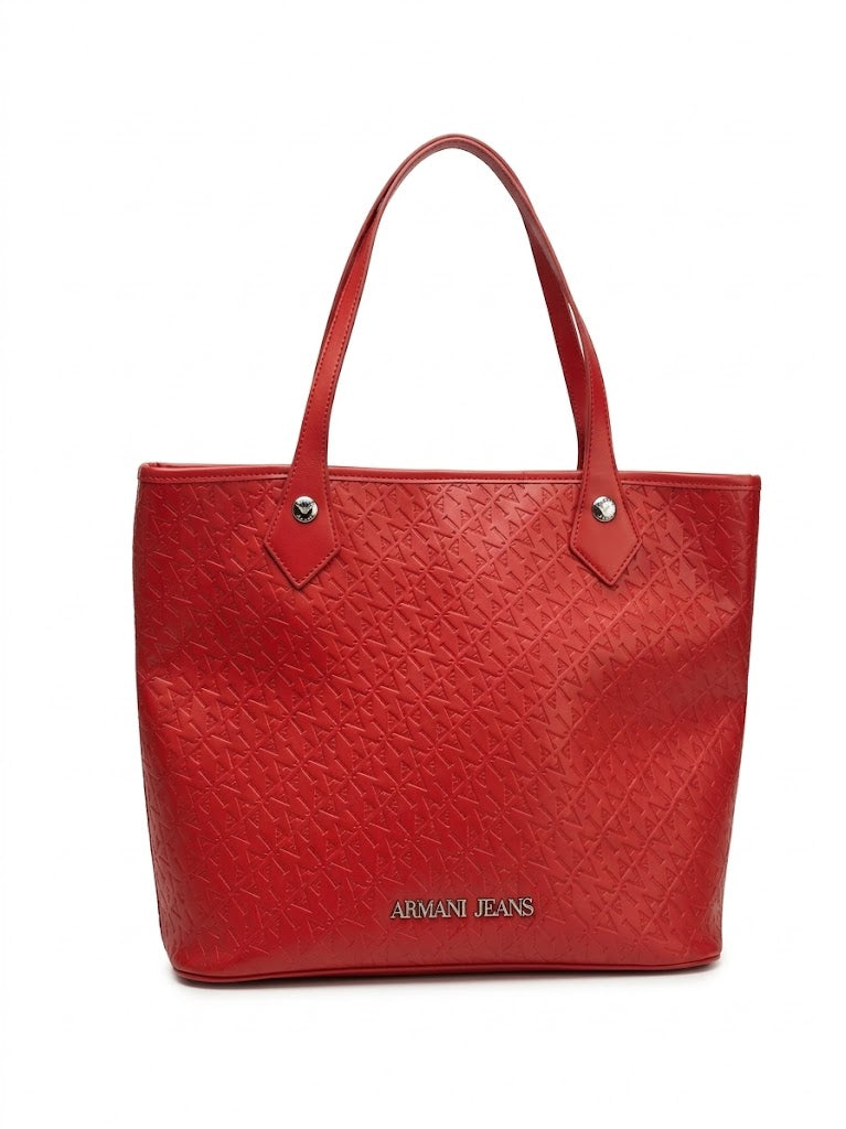 Armani Orange Shopper Bag - Italian Luxury Tote Bag - Large Designer Shoulder Bag - Iconic Logo Print Handbag - Excellent Condition