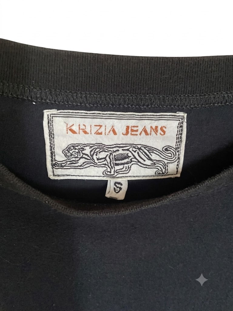 Vintage 90s Krizia Jeans T-Shirt Dress | Black Oversized Italian Designer Tee, Size M, Retro Luxury Cotton Shift Dress, Unisex Streetwear
