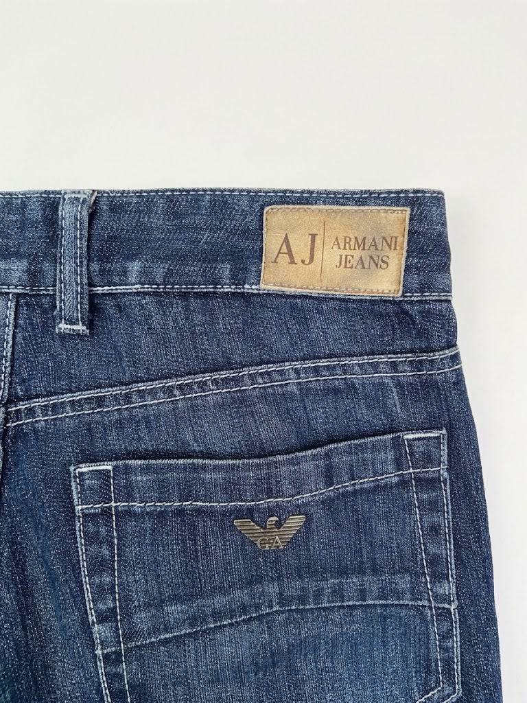 Vintage 90s Armani Jeans Capri Pants - Y2K Blue Straight Leg Cropped Denim - Women's Size S/M