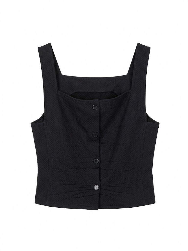 Max Mara Vintage Black Sleeveless Boat Neck Top Size S | Summer Tank Top with Buttons on Back | Elegant Luxury Italian Shirt Blouse