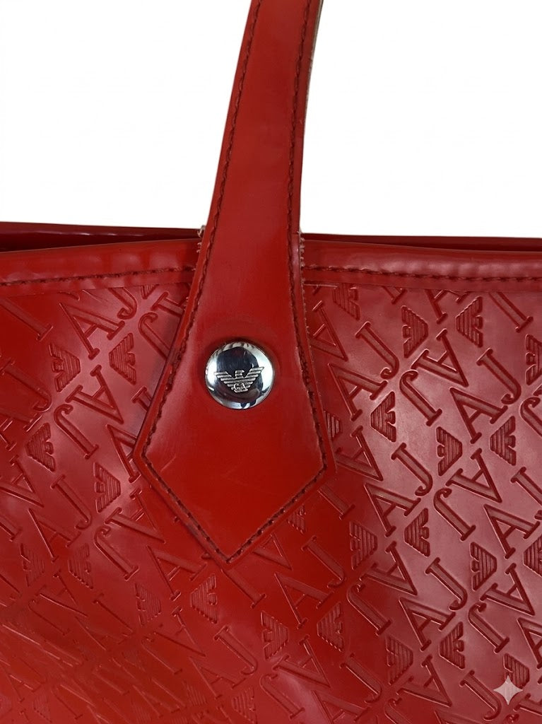 Armani Orange Shopper Bag - Italian Luxury Tote Bag - Large Designer Shoulder Bag - Iconic Logo Print Handbag - Excellent Condition