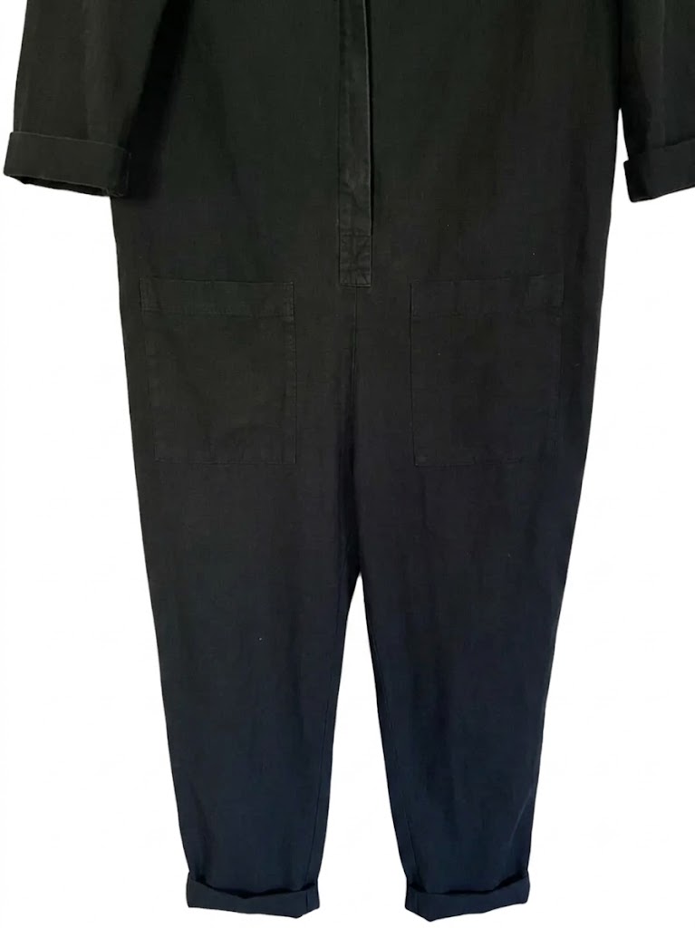 Vintage 2000s Isabel Marant Black Jumpsuit, Minimalist Cotton Linen Utility Boiler Suit, French Designer One Piece Trousers, Y2K Clothing