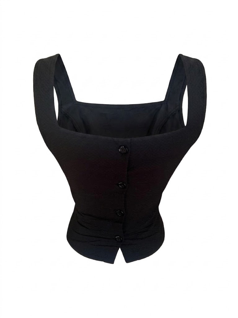 Max Mara Vintage Black Sleeveless Boat Neck Top Size S | Summer Tank Top with Buttons on Back | Elegant Luxury Italian Shirt Blouse