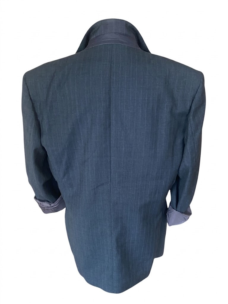 Yves Saint Laurent Vintage 2000s Oversized Blazer | French Luxury Wool Double Breasted Jacket | Navy Plaid Unisex Suit Jacket | Size L XL
