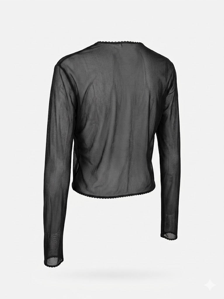 Vintage Moschino Cheap and Chic black sheer mesh cardigan from the 1990s / early 2000s era