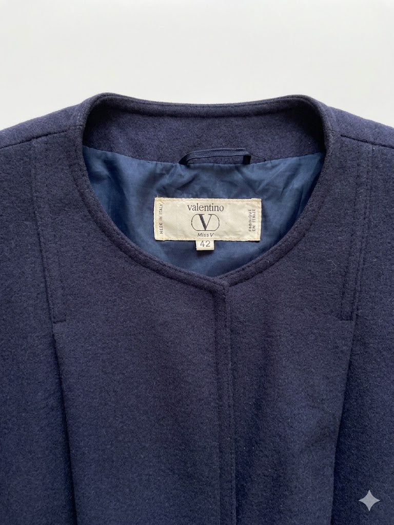 Valentino Italian Minimalist Coat - Lightweight Navy Wool