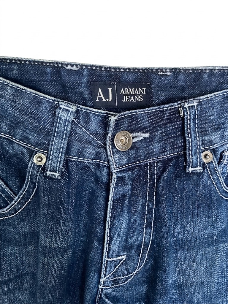 Vintage 90s Armani Jeans Capri Pants - Y2K Blue Straight Leg Cropped Denim - Women's Size S/M