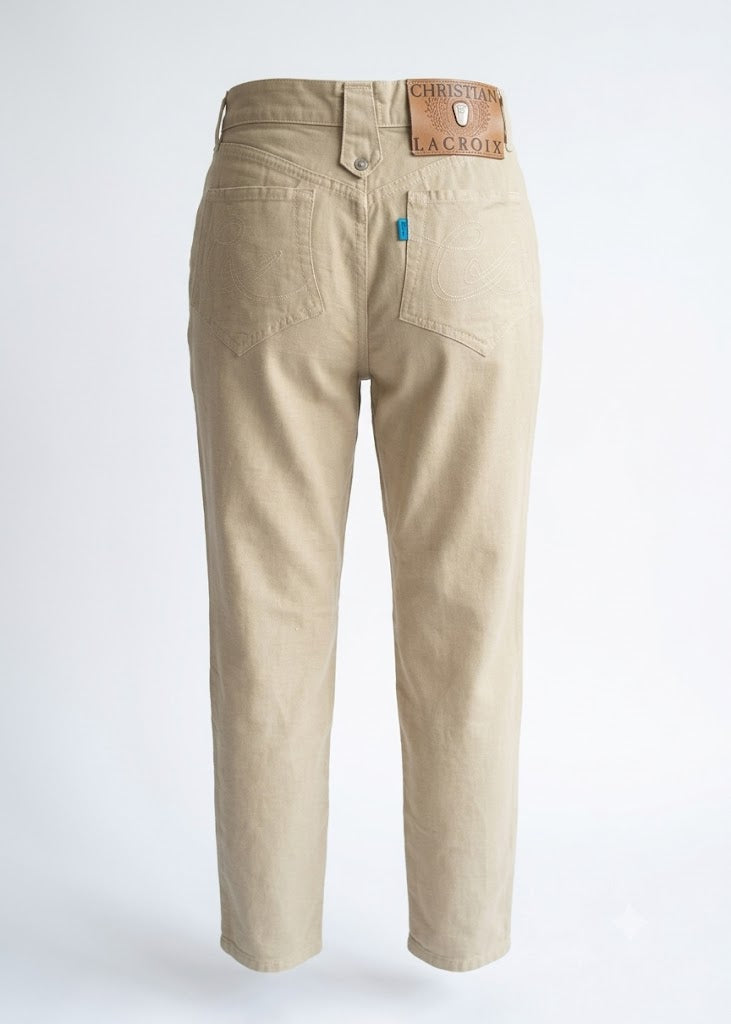Vintage Christian Lacroix Beige High-Waisted Jeans | 90s Designer Straight Leg Pants | Authentic Christian Lacroix Denim Size S M