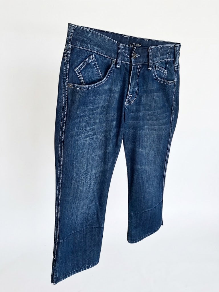 Vintage 90s Armani Jeans Capri Pants - Y2K Blue Straight Leg Cropped Denim - Women's Size S/M