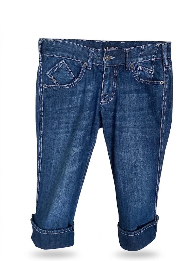Vintage 90s Armani Jeans Capri Pants - Y2K Blue Straight Leg Cropped Denim - Women's Size S/M