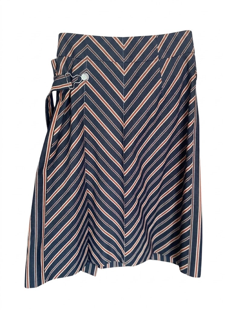 Vintage Kenzo Jeans Midi Skirt 2000s - Preppy Striped Cotton Skirt with Side Buckle - Size S/M - Y2K Designer Casual Blue Skirt
