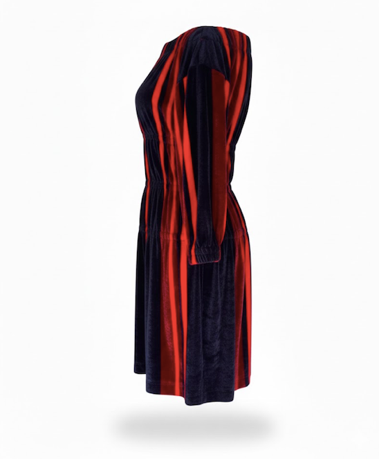 Sonia Rykiel vintage  Mini Dress – Boat Neck, Wide Sleeves, Black and Red Stripes, Elastic Waist