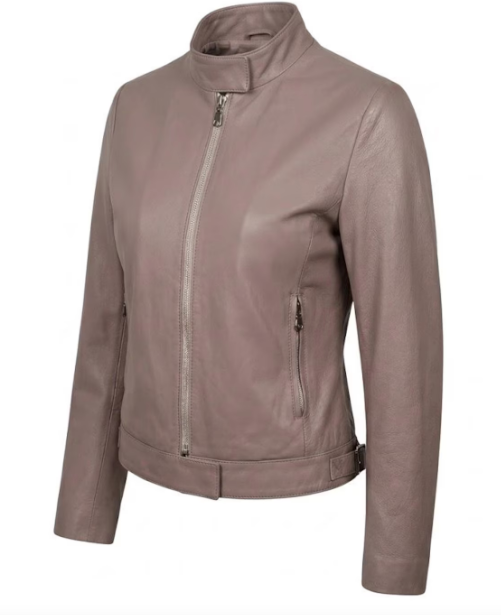 Pastel Lilac Italian Leather Jacket - Lightweight Goatskin Leather - Y2K Lavender Biker Jacket, High Neck, Size M - Pristine Condition 10/10