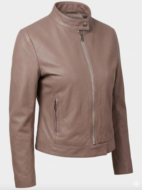 Pastel Lilac Italian Leather Jacket - Lightweight Goatskin Leather - Y2K Lavender Biker Jacket, High Neck, Size M - Pristine Condition 10/10