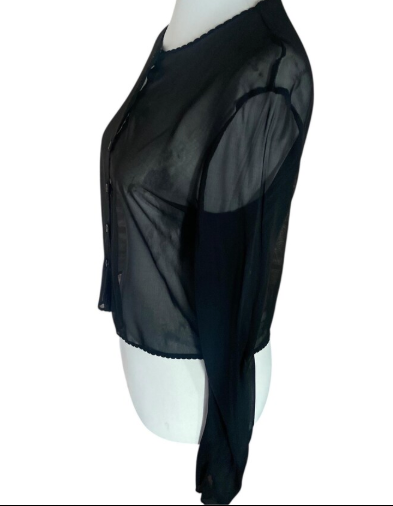 Vintage Moschino Cheap and Chic black sheer mesh cardigan from the 1990s / early 2000s era
