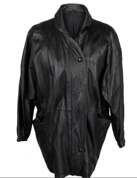 Vintage Yves Saint Laurent Black Leather Jacket - 80s Structured Shoulder Coat Size M