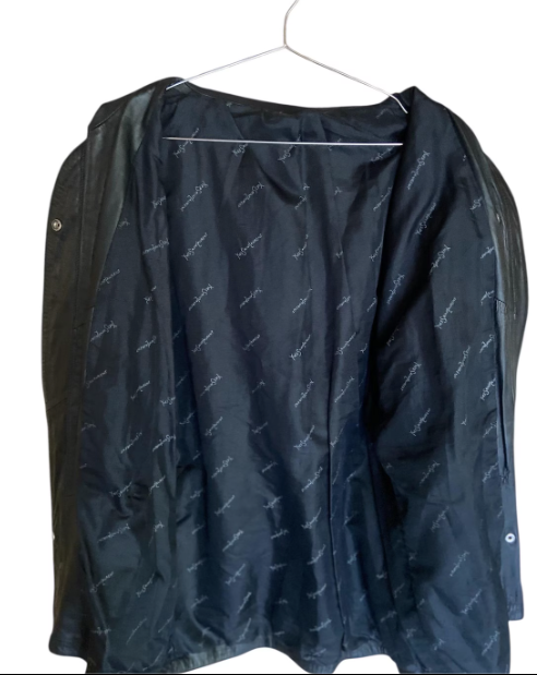 Vintage Yves Saint Laurent Black Leather Jacket - 80s Structured Shoulder Coat Size M