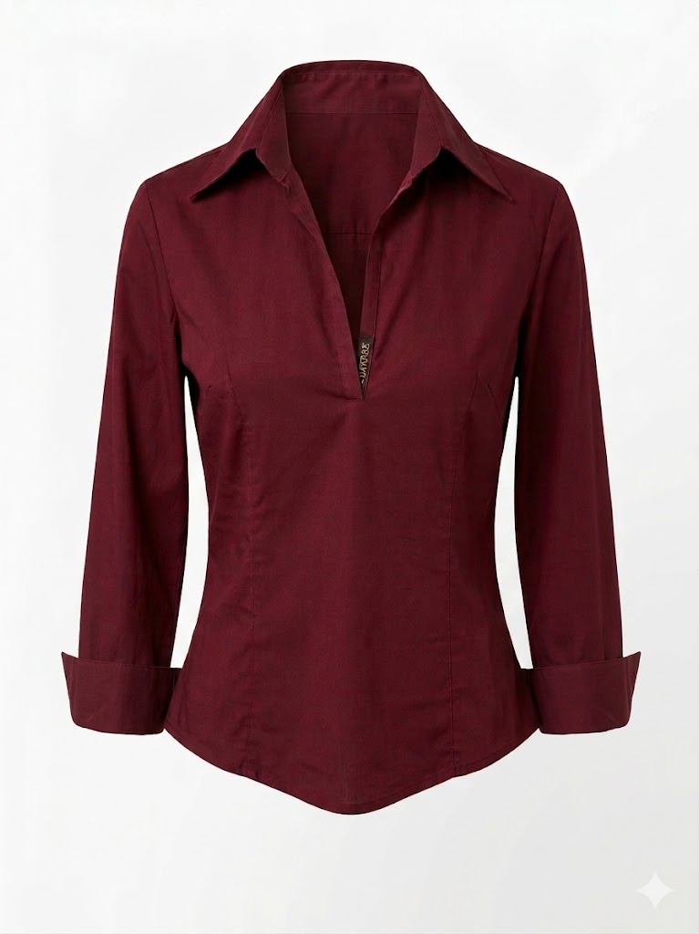 Vintage Burgundy Gianfranco Ferre Cotton Blouse - Y2K Archive Deep Red Shirt, Open Plunge V-Neck, Logo Anagram Details, Size S - Mint 10/10