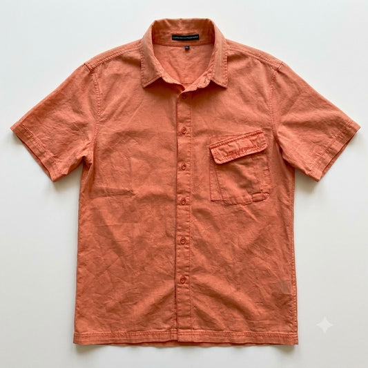 Vintage Marithe Francois Girbaud Linen Shirt XL Oversized, Archive M+FG Peach Salmon Short Sleeve Shirt Men,  Linen Blouse