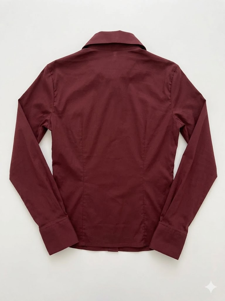 Vintage Burgundy Gianfranco Ferre Cotton Blouse - Y2K Archive Deep Red Shirt, Open Plunge V-Neck, Logo Anagram Details, Size S - Mint 10/10