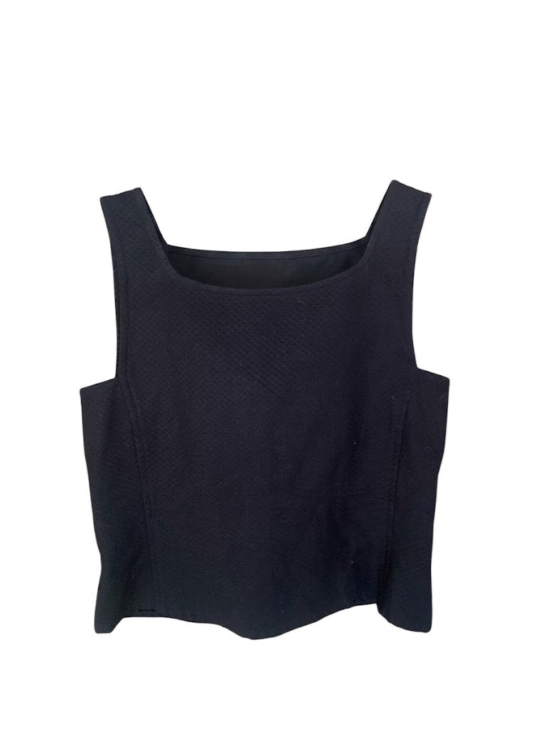 Max Mara Vintage Black Sleeveless Boat Neck Top Size S | Summer Tank Top with Buttons on Back | Elegant Luxury Italian Shirt Blouse