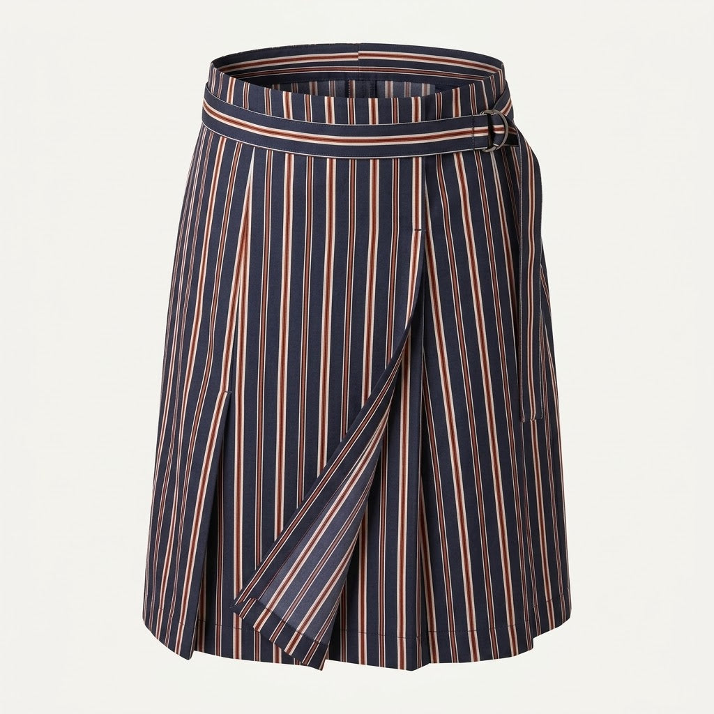 Vintage Kenzo Jeans Midi Skirt 2000s - Preppy Striped Cotton Skirt with Side Buckle - Size S/M - Y2K Designer Casual Blue Skirt