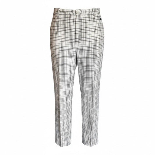 Burberry Straight Leg Pants for Women | White and Blue Plaid Ankle Pants | Size M | British Designer Fashion