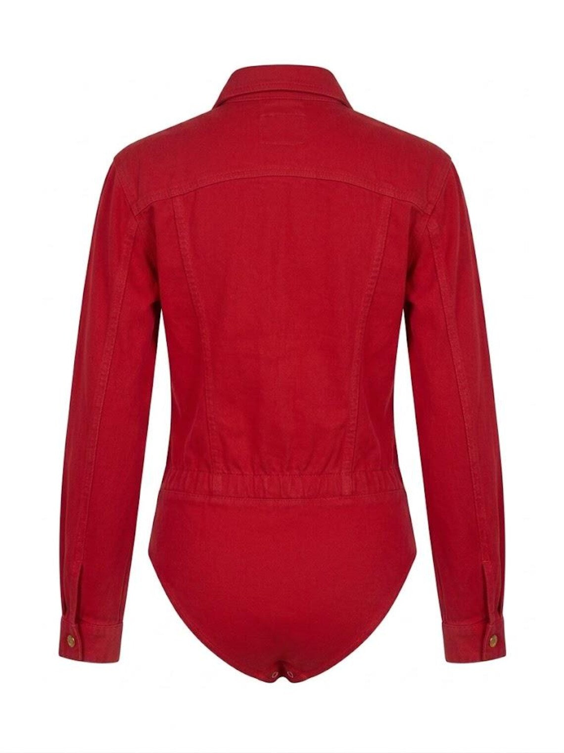 Vintage 90s Gucci Cherry Red Bodysuit - Military Style Shirt with Gold Logo Buttons