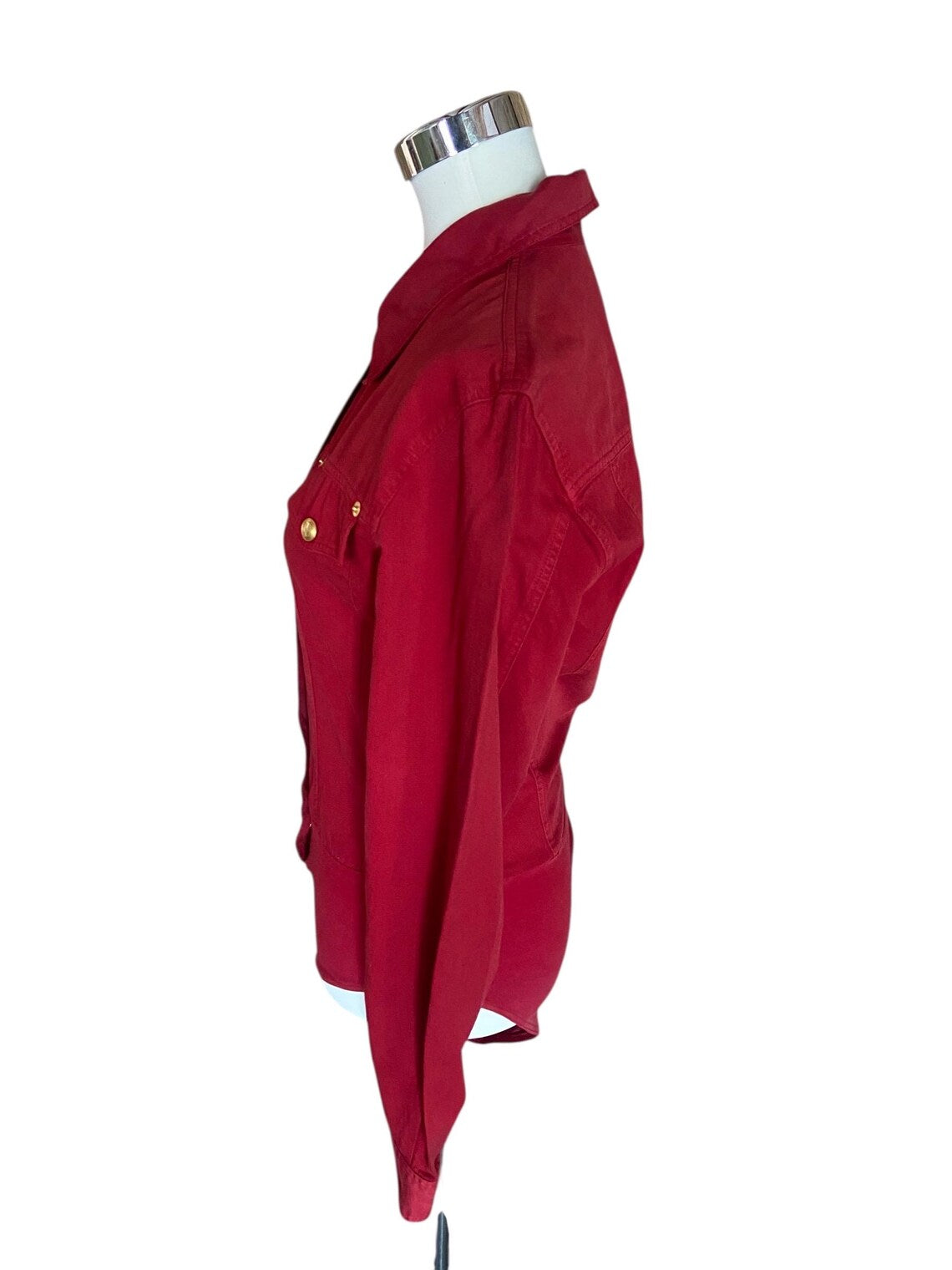 Vintage 90s Gucci Cherry Red Bodysuit - Military Style Shirt with Gold Logo Buttons