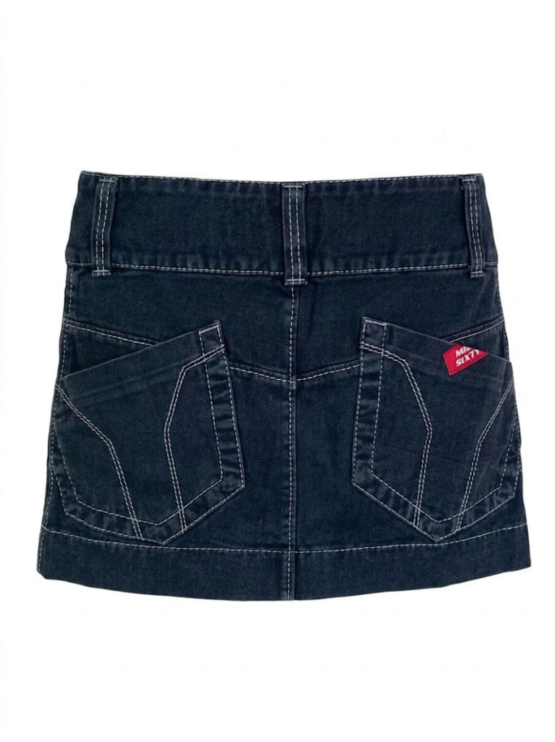 Miss Sixty Y2K Denim Mini Skirt | Iconic Archive Italian Design | Rare Vintage Black Jean Skirt with Contrast Stitching  | Collectors Piece