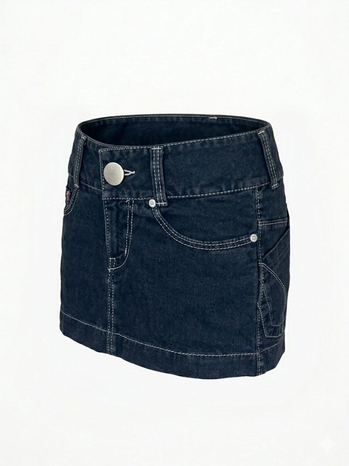 Miss Sixty Y2K Denim Mini Skirt | Iconic Archive Italian Design | Rare Vintage Black Jean Skirt with Contrast Stitching  | Collectors Piece
