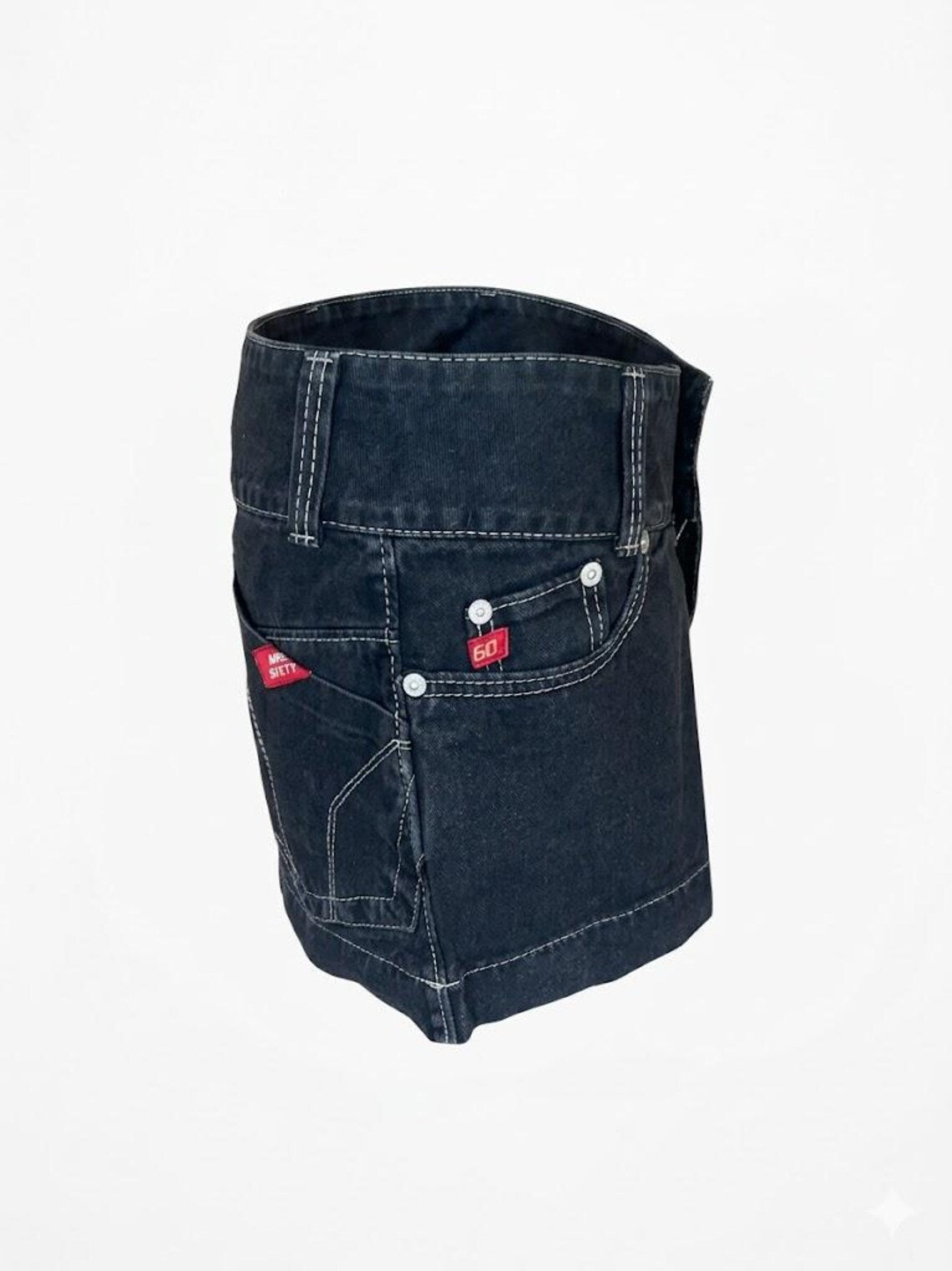 Miss Sixty Y2K Denim Mini Skirt | Iconic Archive Italian Design | Rare Vintage Black Jean Skirt with Contrast Stitching  | Collectors Piece