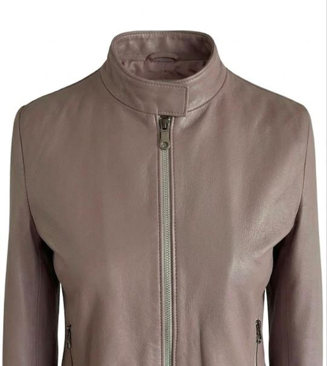 Pastel Lilac Italian Leather Jacket - Lightweight Goatskin Leather - Y2K Lavender Biker Jacket, High Neck, Size M - Pristine Condition 10/10
