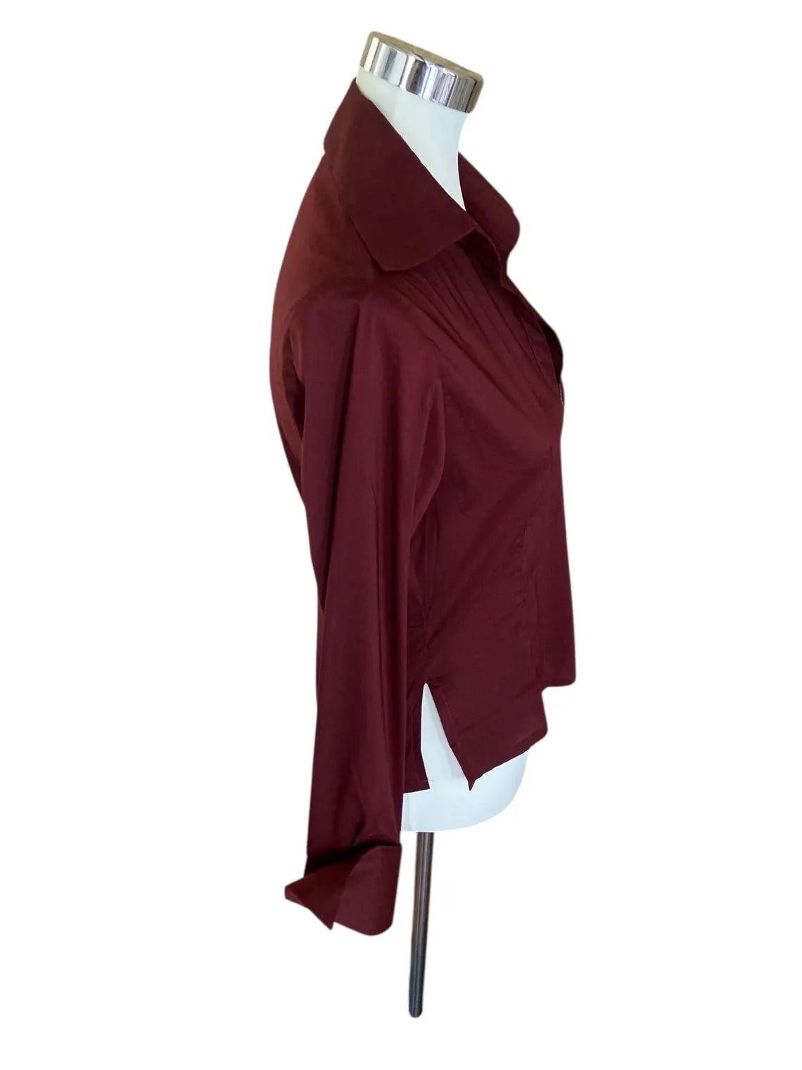 Vintage Burgundy Gianfranco Ferre Cotton Blouse - Y2K Archive Deep Red Shirt, Open Plunge V-Neck, Logo Anagram Details, Size S - Mint 10/10