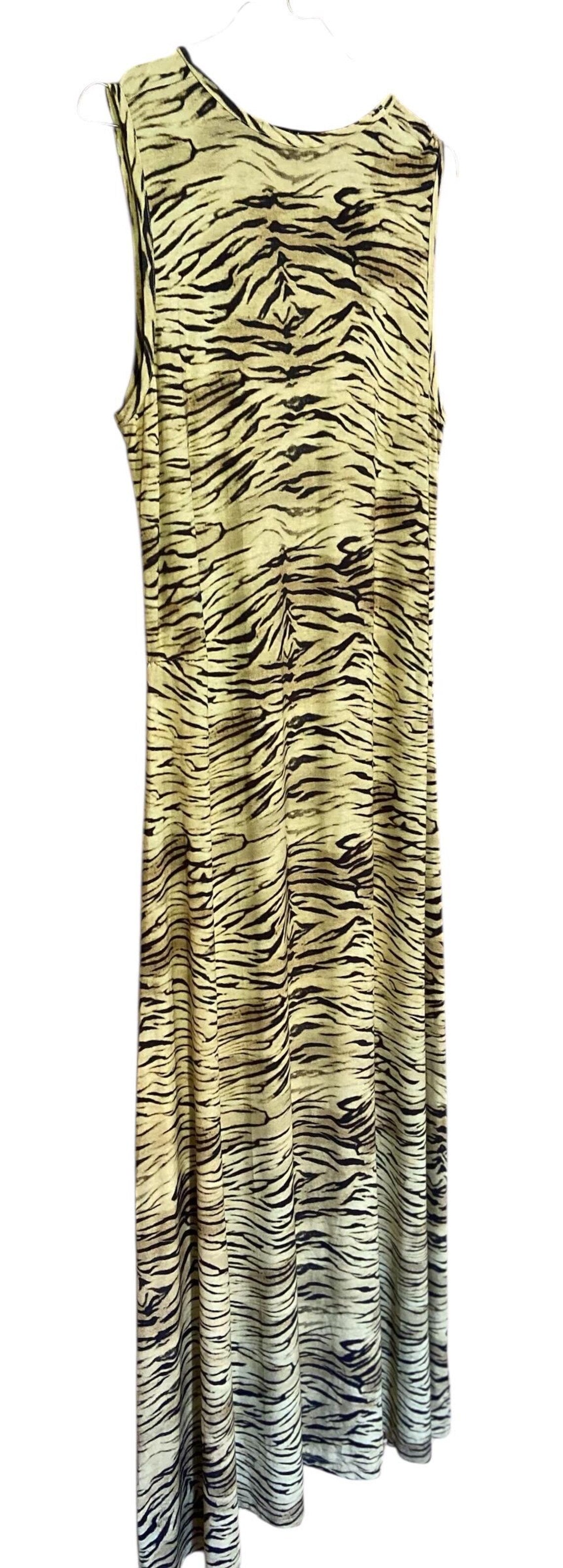 Vintage Cacharel Maxi Dress Y2K, Yellow Animal Print Tiger Long Dress, 2000s French Designer Fashion, Sleeveless Grunge Dress Size S