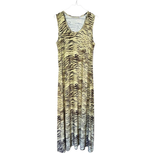 Vintage Cacharel Maxi Dress Y2K, Yellow Animal Print Tiger Long Dress, 2000s French Designer Fashion, Sleeveless Grunge Dress Size S