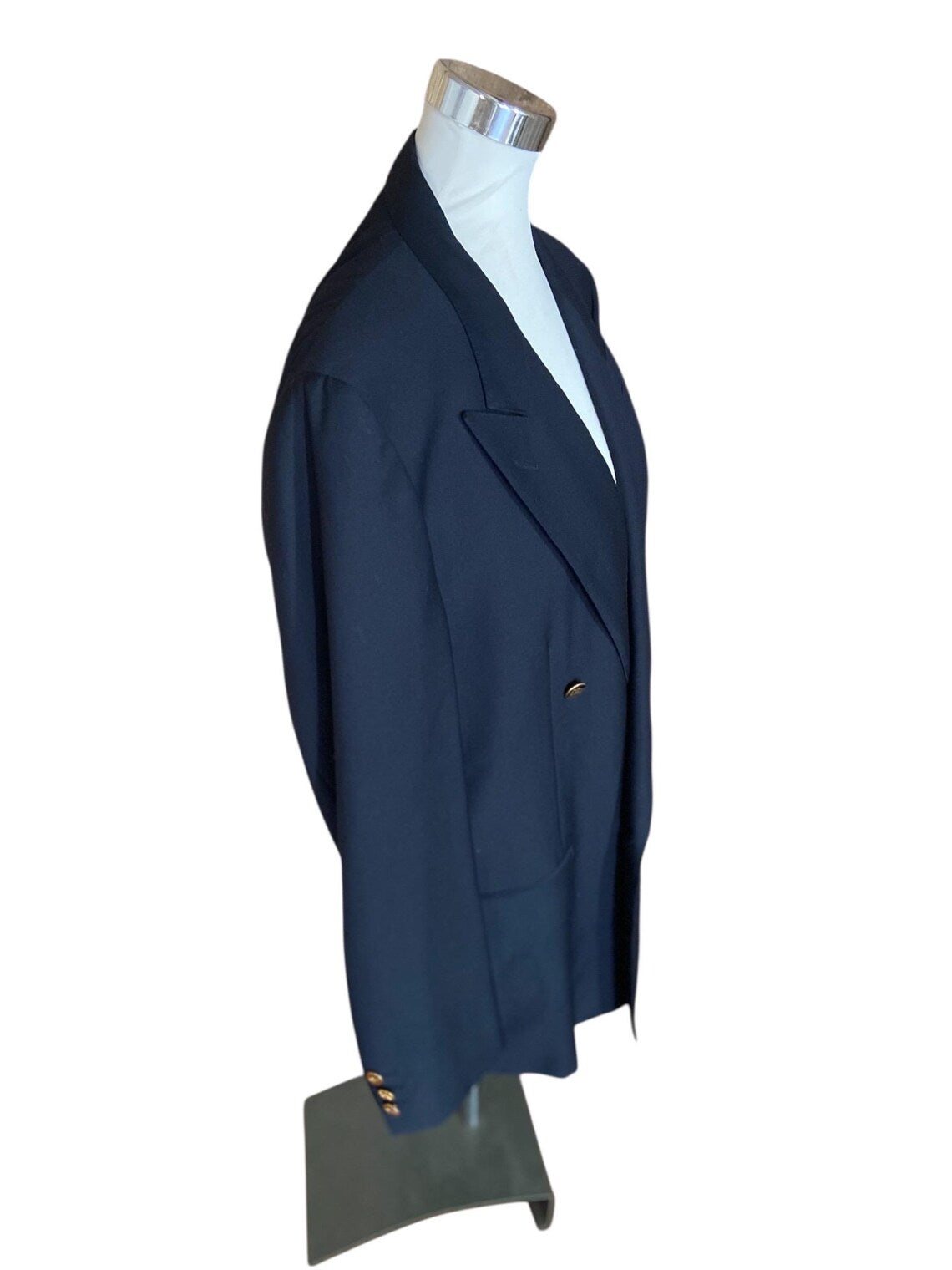 Vintage Burberry Double Breasted Wool Blazer | Y2K Structured Shoulder Navy Oversized Jacket | Unisex Designer Archive Size L / 56