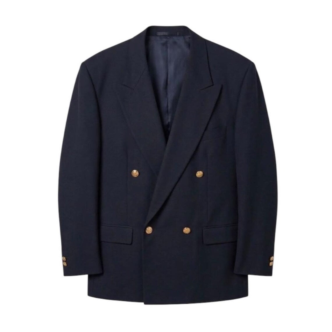 Vintage Burberry Double Breasted Wool Blazer | Y2K Structured Shoulder Navy Oversized Jacket | Unisex Designer Archive Size L / 56