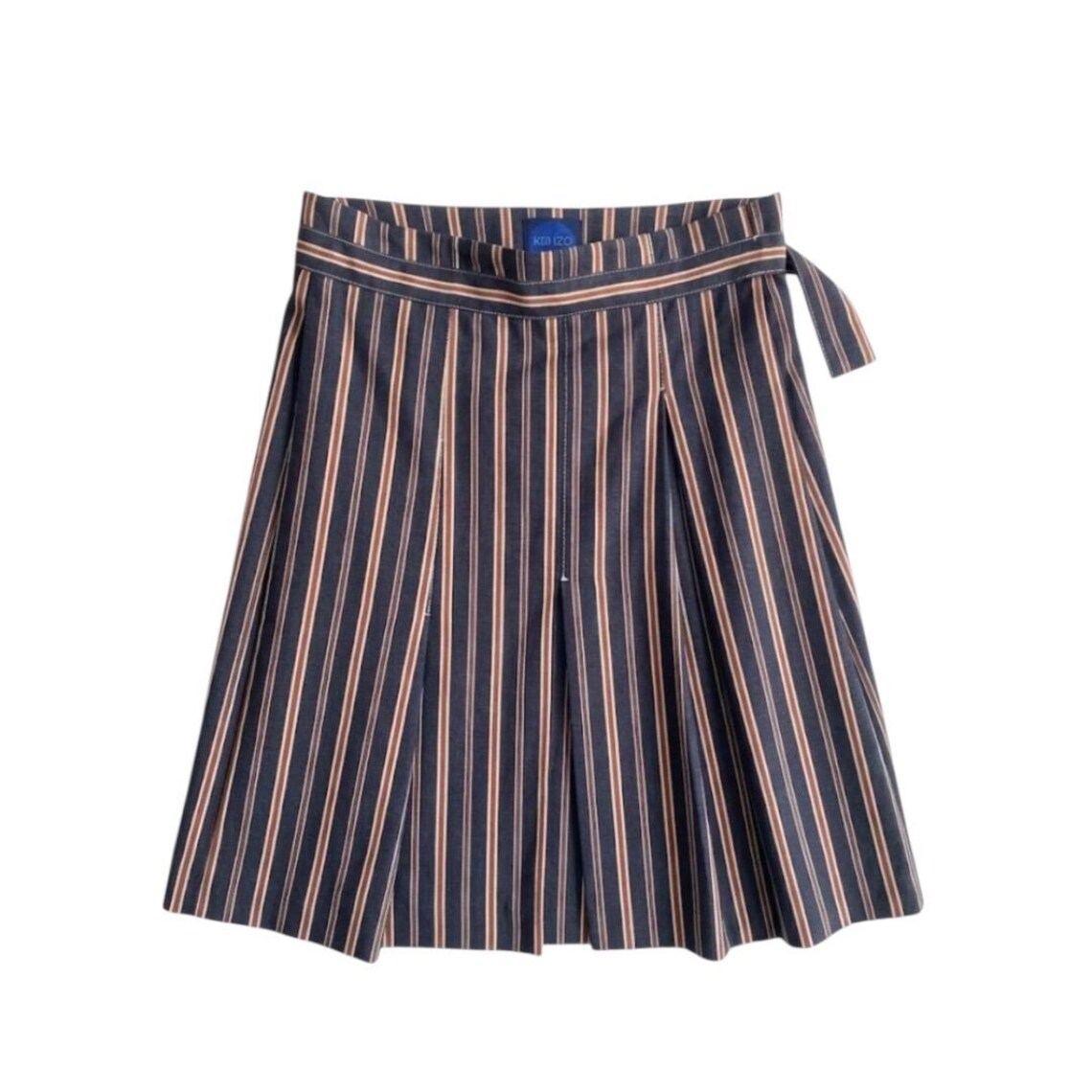 Vintage Kenzo Jeans Midi Skirt 2000s - Preppy Striped Cotton Skirt with Side Buckle - Size S/M - Y2K Designer Casual Blue Skirt