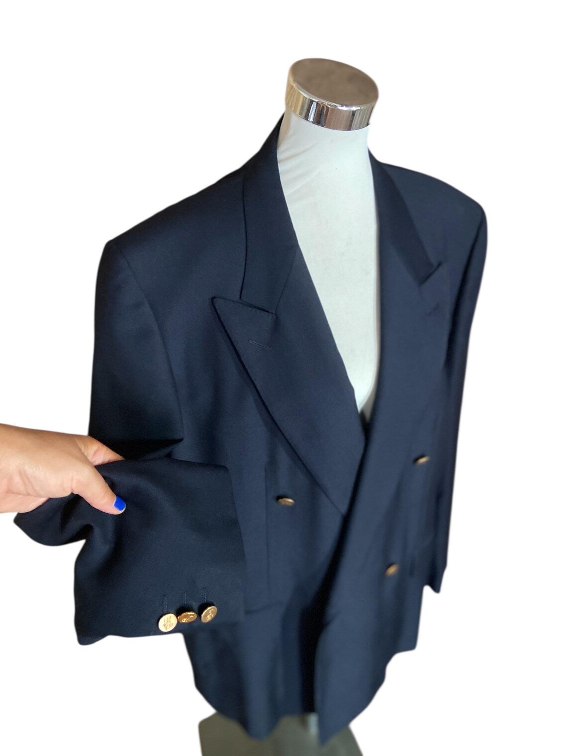 Vintage Burberry Double Breasted Wool Blazer | Y2K Structured Shoulder Navy Oversized Jacket | Unisex Designer Archive Size L / 56