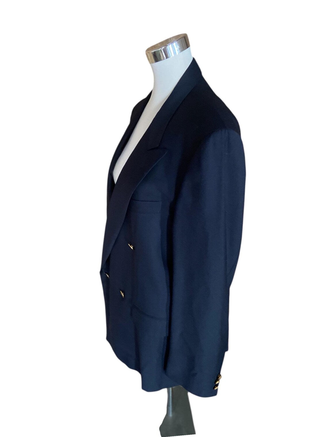 Vintage Burberry Double Breasted Wool Blazer | Y2K Structured Shoulder Navy Oversized Jacket | Unisex Designer Archive Size L / 56