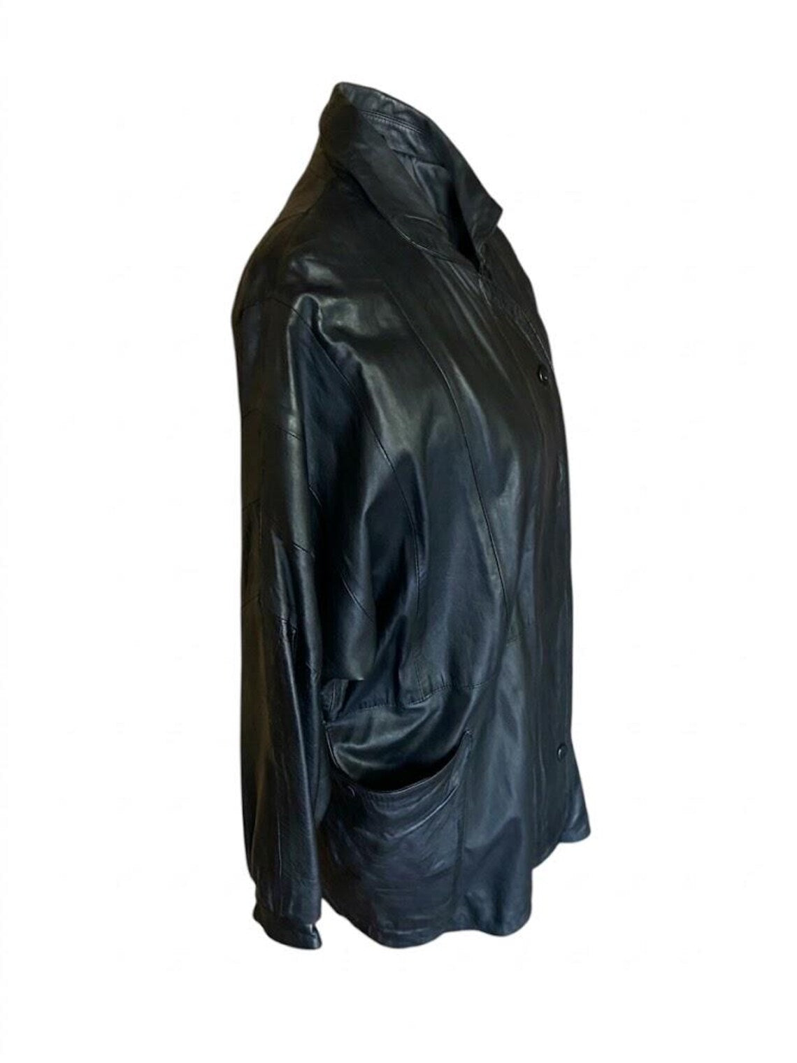 Vintage Yves Saint Laurent Black Leather Jacket - 80s Structured Shoulder Coat Size M